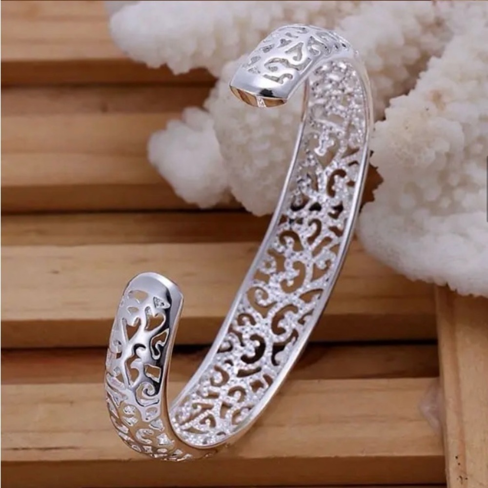 🆕 925 Sterling Silver Scrollwork Bangle Bracelet - Picture 6 of 8